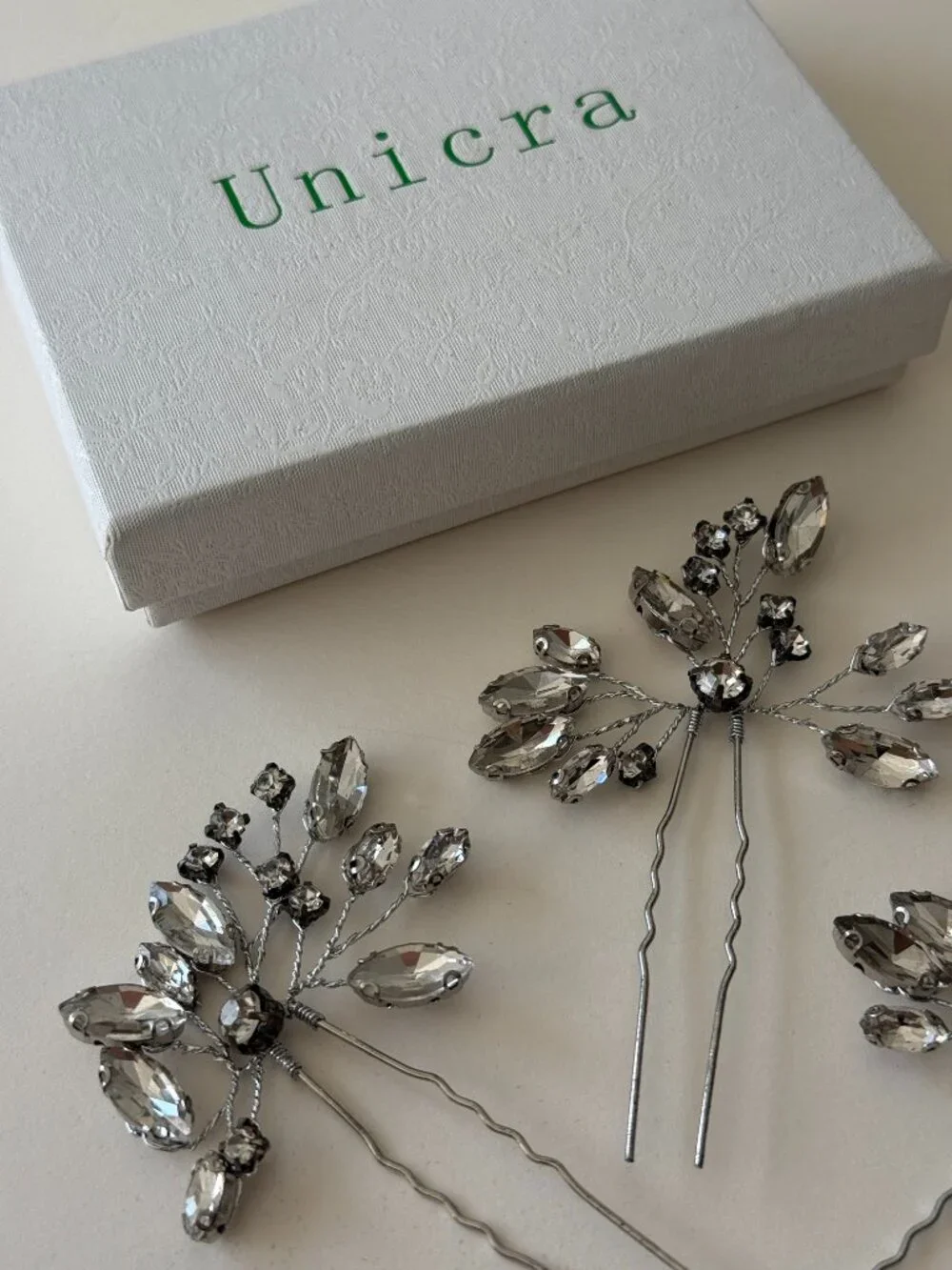 UNICRA Set of 3 Crystal Bridal Hair Pins Silver Rhinestone Wedding Updo